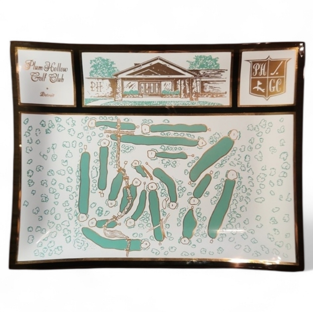 Plum Hollow Golf Club Detroit Smoked Glass Tray Anzinger PHGC